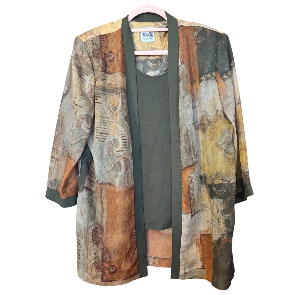 Vintage 90s Abstract Kimono Blouse Layered‎ Top Open Front R&M Richards